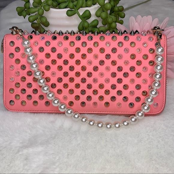 Christian Louboutin Handbags - Christian Louboutin Panettone Spiked Leather Wallet/Wristlet w/Faux Pearls